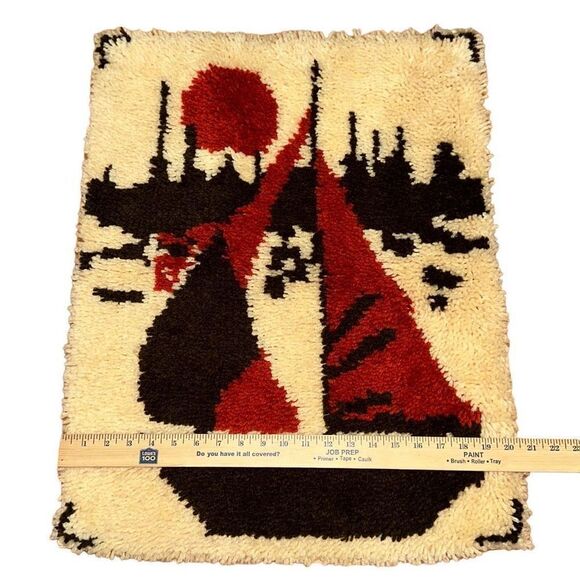 Vintage mid century 70s large ship boat latchhook rug wall hanging 20 x 26 inch - Picture 5 of 5